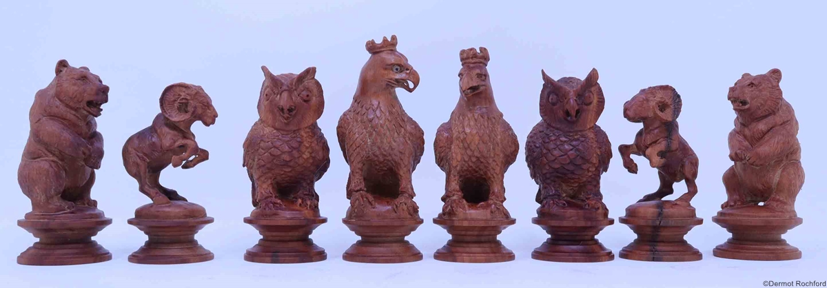 Antique carved eagle Chess Set