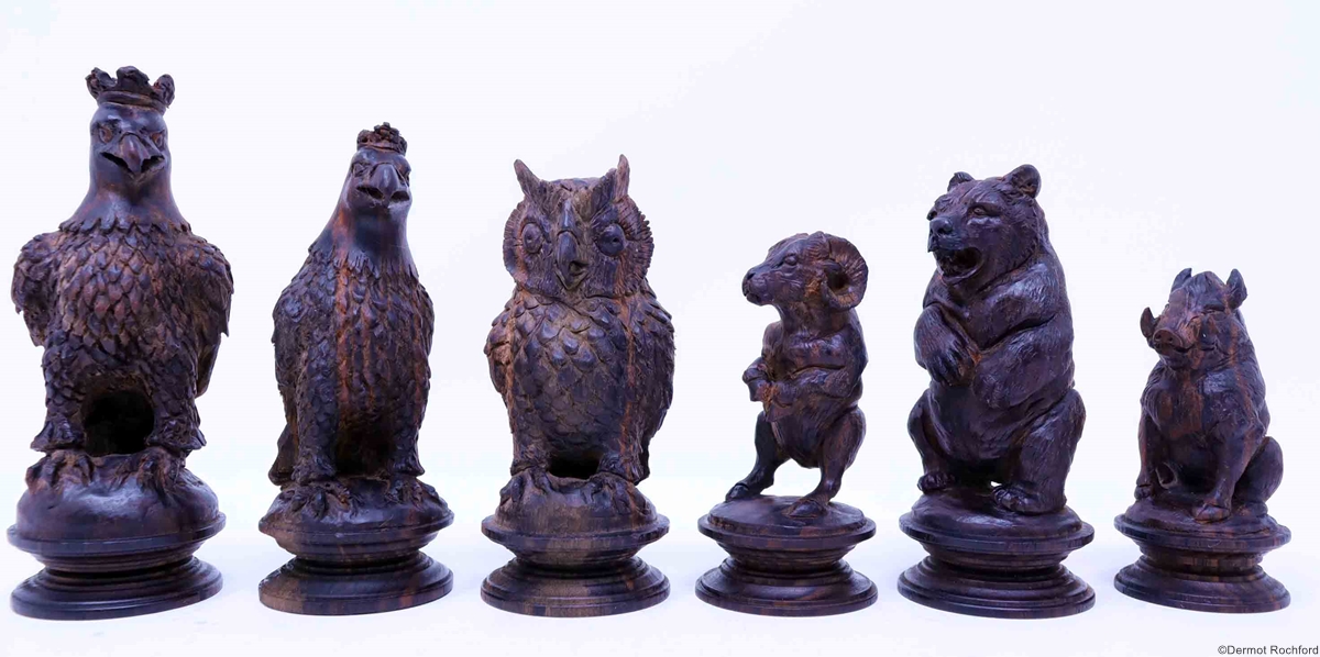 Antique carved eagle Chess Set