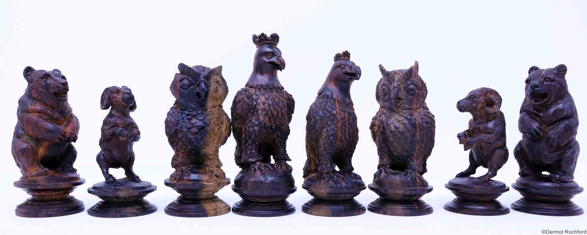 Antique carved eagle Chess Set