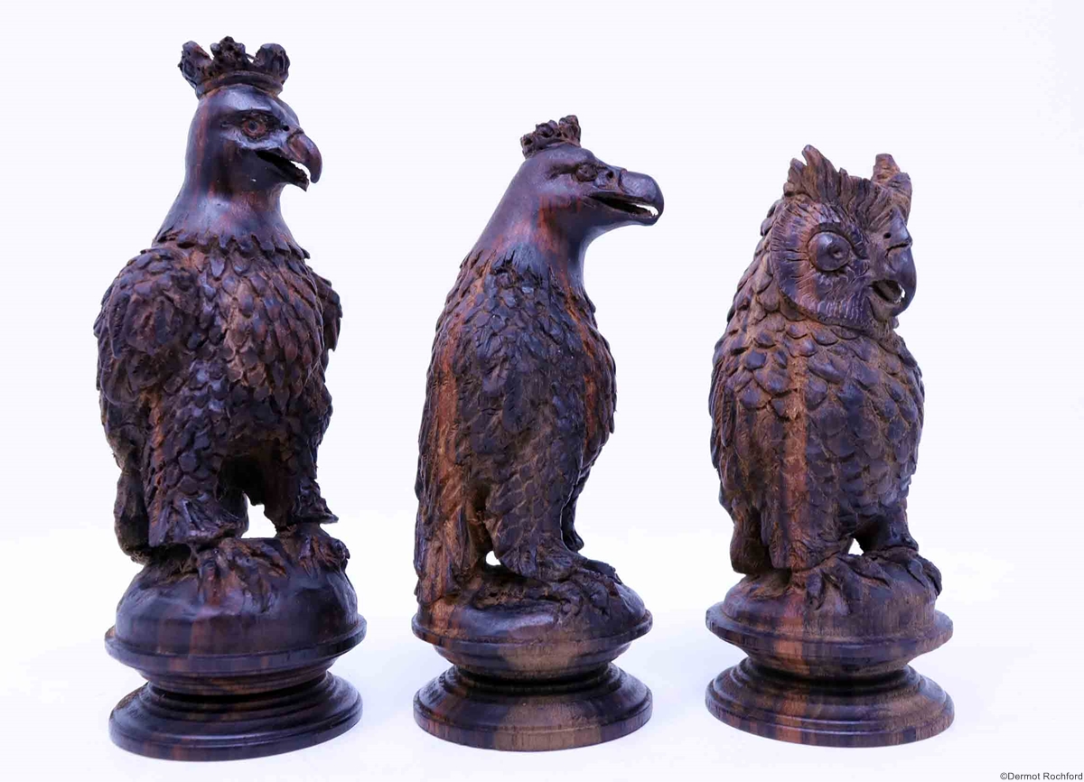 Antique carved eagle Chess Set