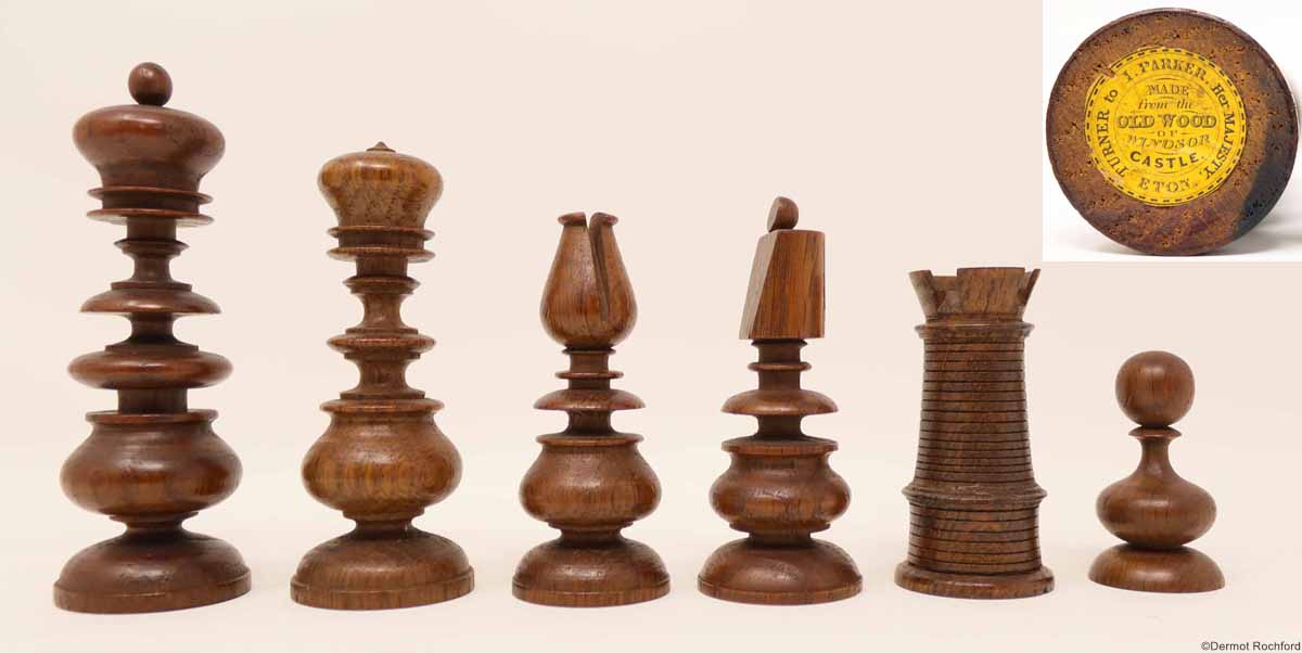 Antique unique oak chess set