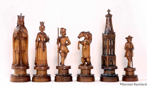 Fine Carved Antique Swiss Chess Set 