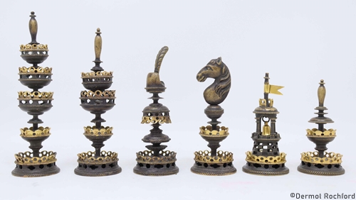 Fine Antique Edel Bronze and Gilt Chess Set 